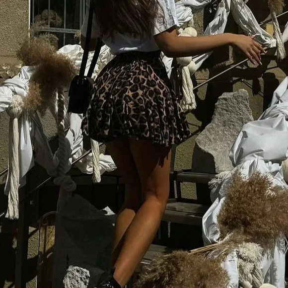 Coffee Brown Casual Women's Leopard Print Mini Skirt - Picture 4 of 5